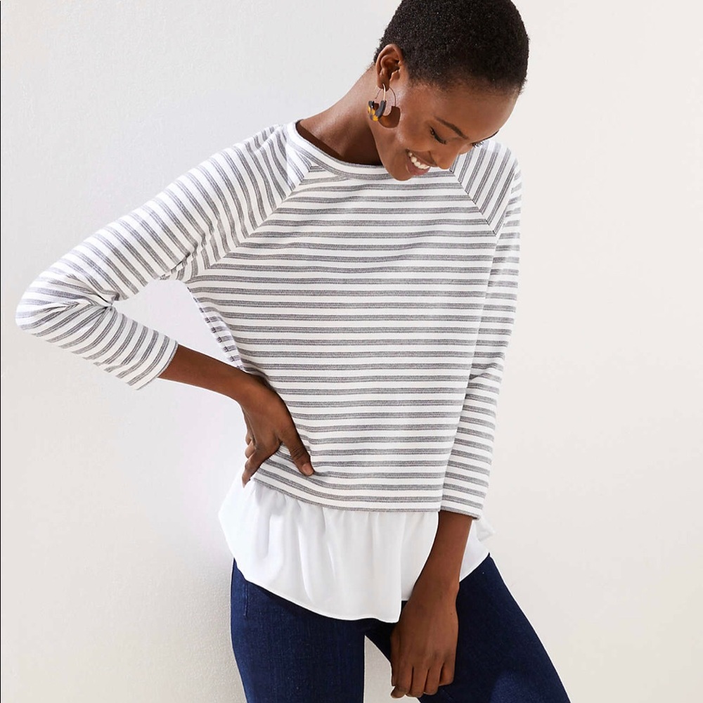 LOFT Striped Mixed Media Top